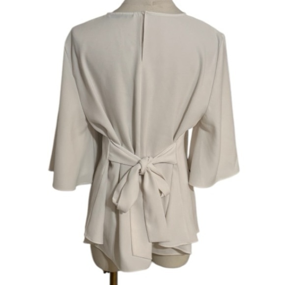 ZARA Flowy‎ Sleeves White Shirt Top Tie Work Spring Summer Party Size L Casual - Picture 2 of 3